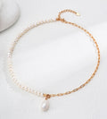 Natural Pearl & Chain Pendant Necklace 18K Gold Plated S925 Silver, Gold Color