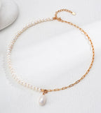 Natural Pearl & Chain Pendant Necklace 18K Gold Plated S925 Silver, Gold Color