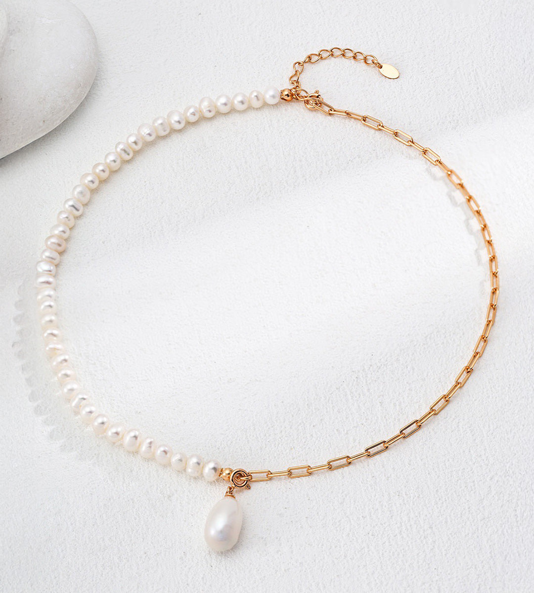 Natural Pearl & Chain Pendant Necklace 18K Gold Plated S925 Silver, Gold Color