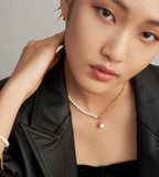 Natural Pearl & Chain Pendant Necklace 18K Gold Plated S925 Silver, Gold Color
