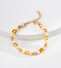 Natural Amber & Champagne Pearl Bracelet 18K Gold Plated S925 Silver
