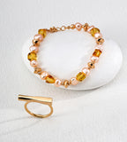Natural Amber & Champagne Pearl Bracelet 18K Gold Plated S925 Silver