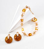 Natural Amber & Champagne Pearl Bracelet 18K Gold Plated S925 Silver