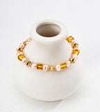 Natural Amber & Champagne Pearl Bracelet 18K Gold Plated S925 Silver