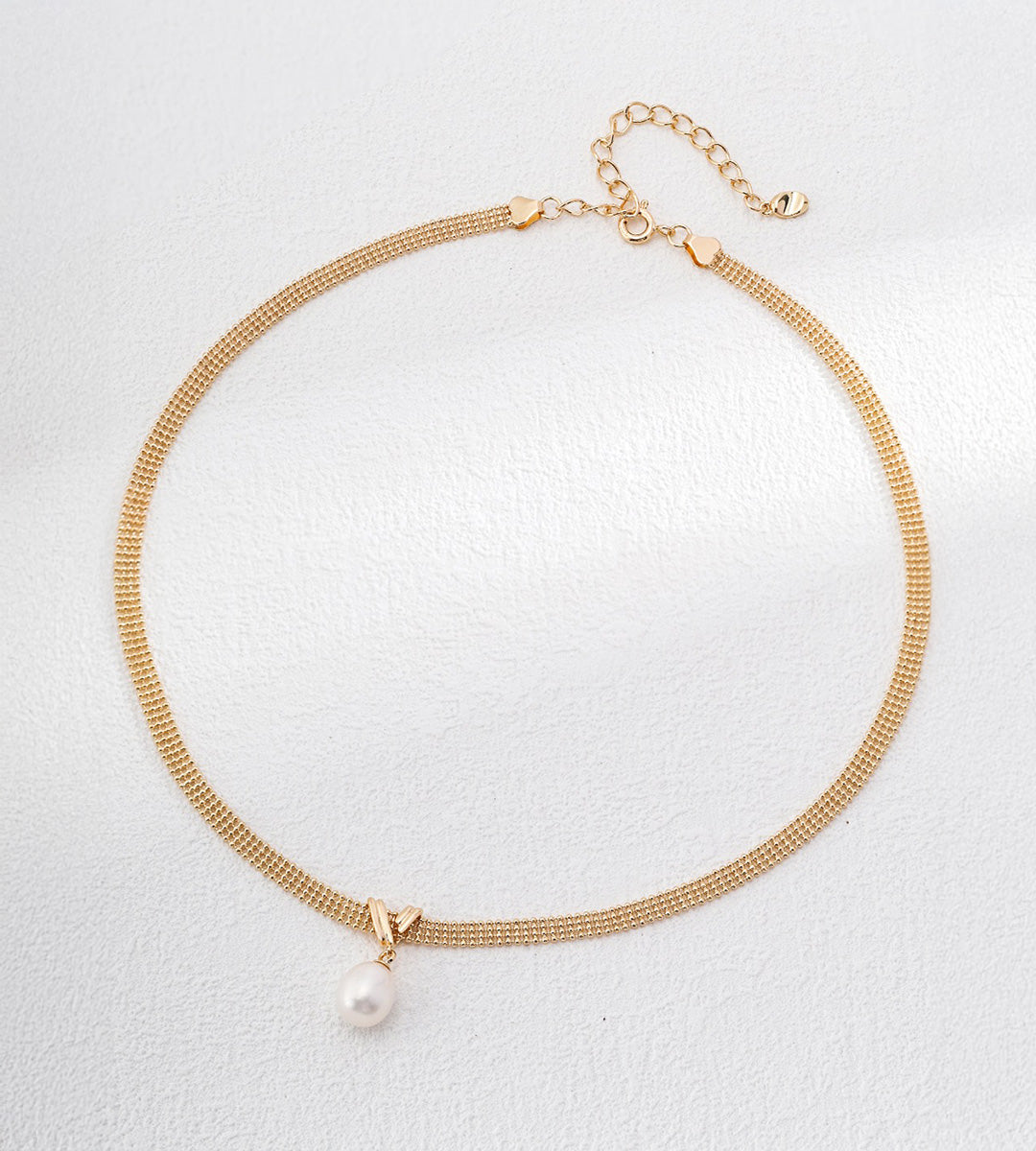 Natural Pearl Mesh Chain Choker Necklace | 18K Gold Plated S925 Sterling Silver