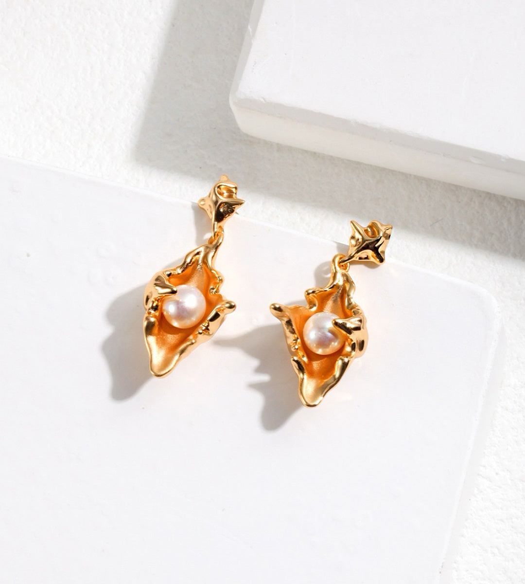 Ocean’s Whisper Conch Pearl Earrings, 18K Gold-Plated over S925 Sterling Silver