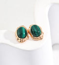 Organic Frame Malachite Earrings, 18K Gold-Plated over S925 Silver, Vintage Gold color