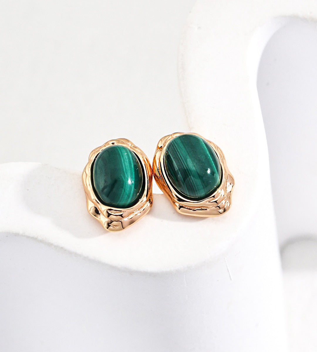 Organic Frame Malachite Earrings, 18K Gold-Plated over S925 Silver, Vintage Gold color