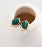 Organic Frame Malachite Earrings, 18K Gold-Plated over S925 Silver, Vintage Gold color