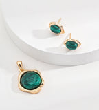 Organic Frame Malachite Earrings, 18K Gold-Plated over S925 Silver, Vintage Gold color with Malachite charm