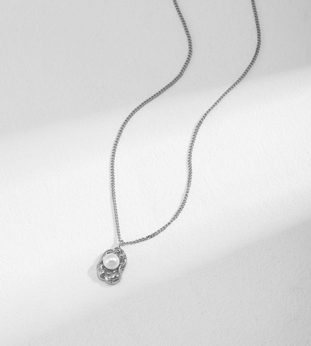 Organic Natural Pearl Pendant Necklace | 18K White-Gold-Plated S925 Silver