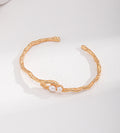 Organic Twin Pearl Open Bangle, 18K Gold Plated S925 Sterling Silver