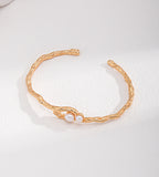 Organic Twin Pearl Open Bangle, 18K Gold Plated S925 Sterling Silver