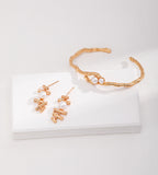 Organic Twin Pearl Open Bangle, 18K Gold Plated S925 Sterling Silver with earrings