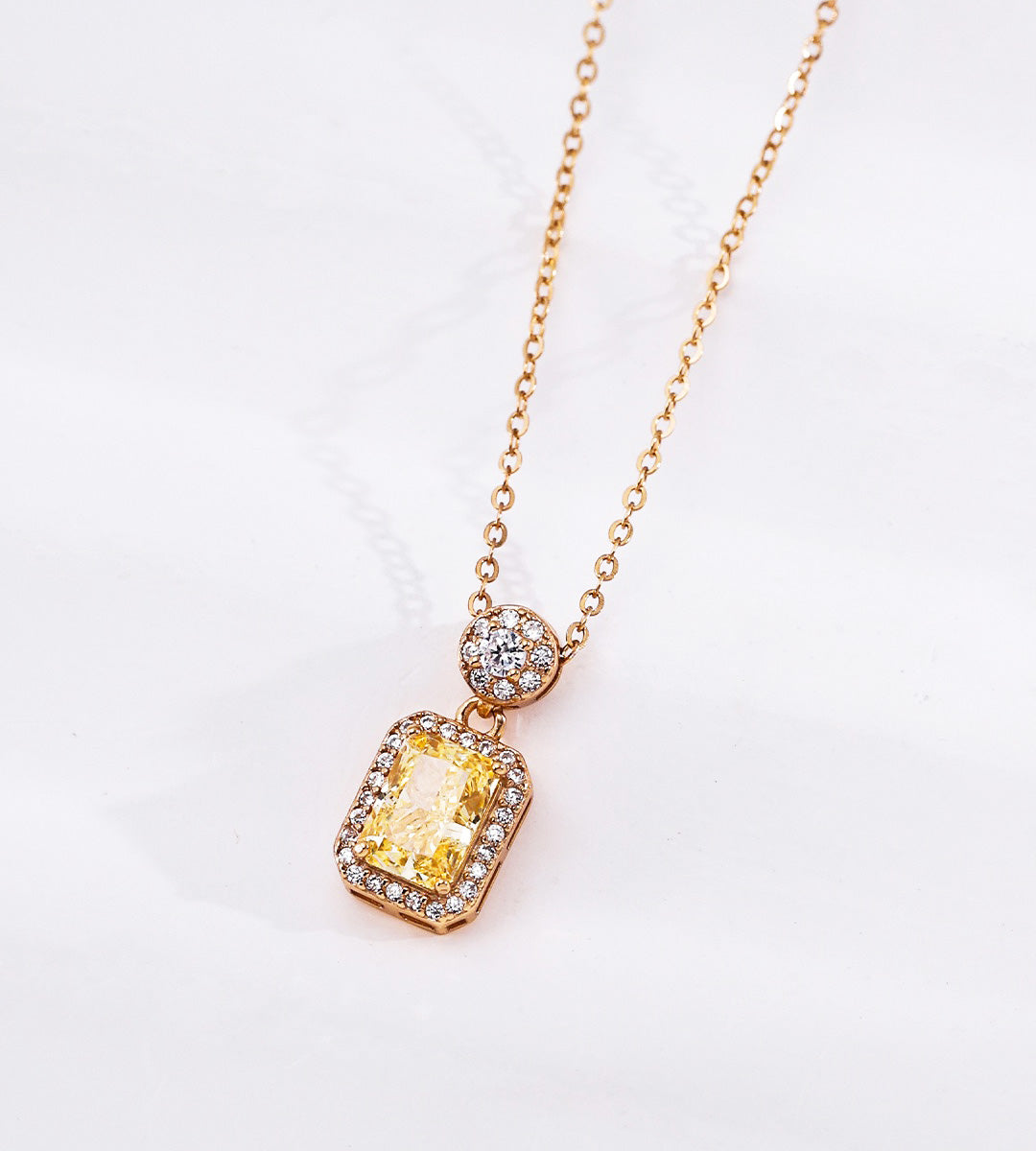 18K Gold-Plated S2925 Sterling Silver Rectangular Yellow Cubic Zirconia Pendant Necklace