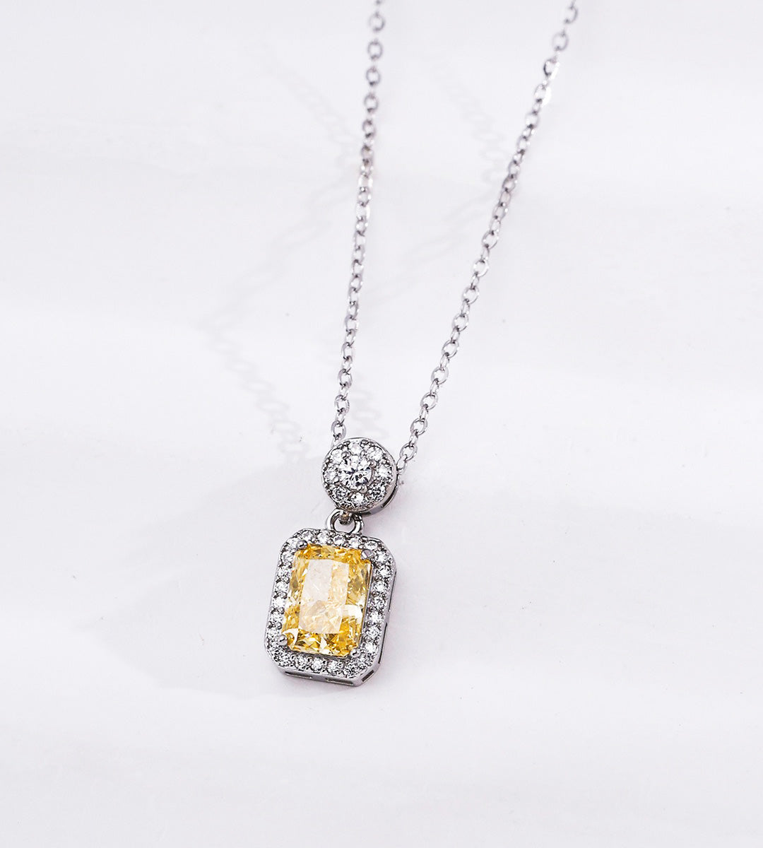 Rectangular Yellow Cubic Zirconia Pendant Necklace | 18K White-Gold-Plated S2925 Sterling Silver