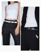Statement Leather Belt with Silver Rings & Tip - Unisex, White and Black Colors