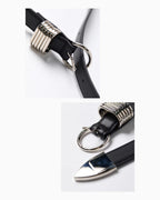 Statement Leather Belt with Silver Rings & Tip - Unisex, Black Color