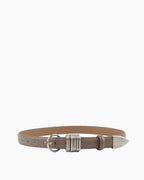 Statement Leather Belt with Silver Rings & Tip - Unisex, Dark Khaki Color