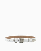 Statement Leather Belt with Silver Rings & Tip - Unisex, White Color