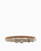Statement Leather Belt with Silver Rings & Tip - Unisex, Khaki Color