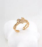 Rough rock textured heart open ring in vintage gold — double twisted adjustable open band with pavé cubic zirconia heart motif, 18K gold plated S925 sterling silver, BUCKLE Collective