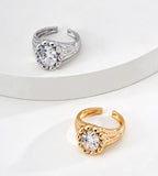 Sculptural Round Cubic Zirconia Open Ring