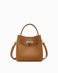 Classic Genuine Leather Bucket Bag with Detachable Strap & Pouch, Walnut Color