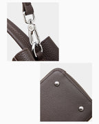 Classic Genuine Leather Bucket Bag with Detachable Strap & Pouch, Coffee Color, hardware details
