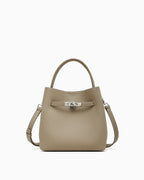 Classic Genuine Leather Bucket Bag with Detachable Strap & Pouch, Elephant Gray Color
