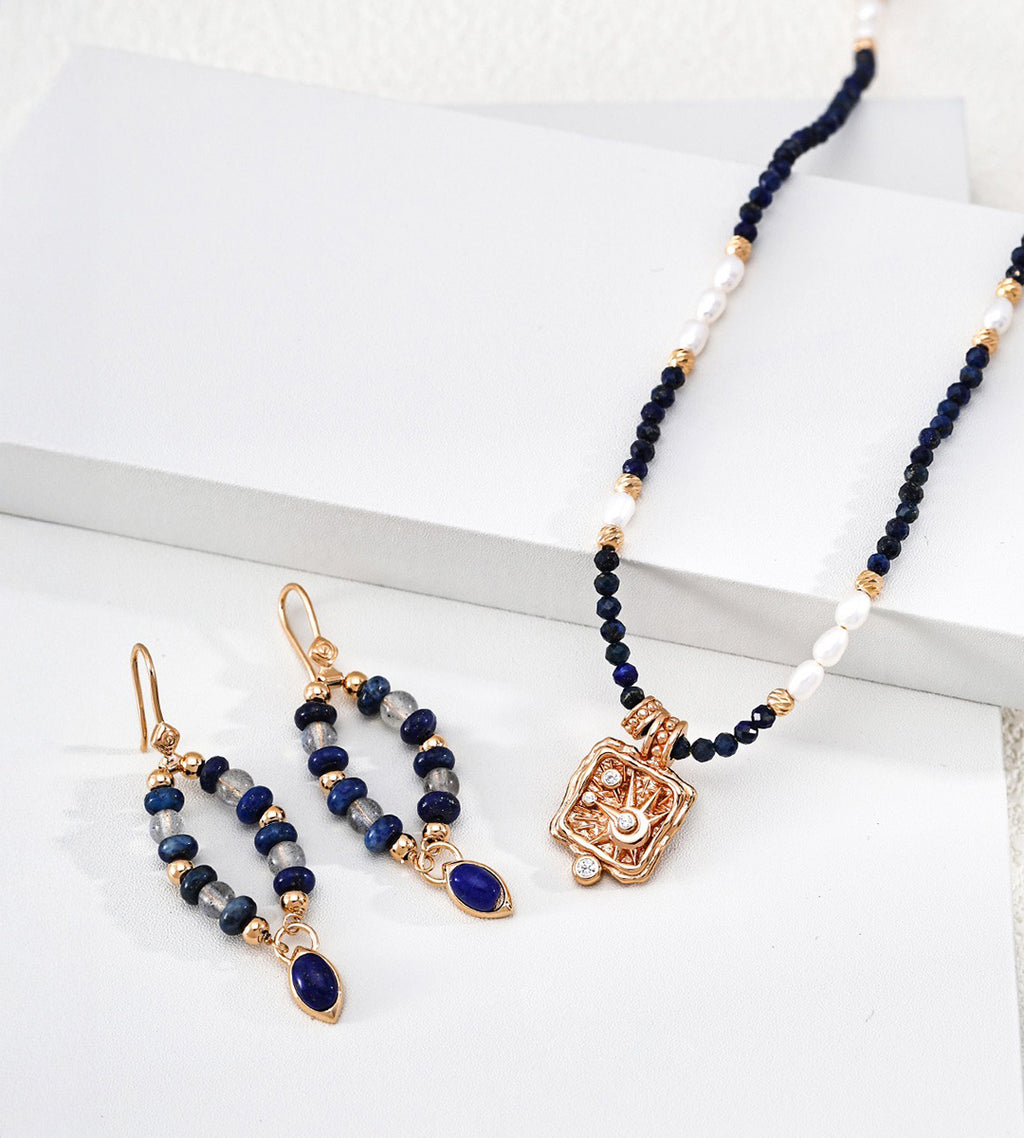 18K Gold-Plated S925 Sterling Silver Star Wish Lapis & Pearl Pendant Necklace