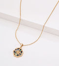 Abalone shell star compass necklace in 18K vintage gold plating — eight-pointed star compass pendant with iridescent abalone shell inlay, wavy octagonal border, adjustable chain, 18K gold plated S925 silver, BUCKLE Collective