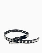 Edgy Statement Studded Belt with Eyelet Accents, Black with silver hardware