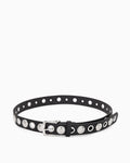 Edgy Statement Studded Belt with Eyelet Accents, Black with silver hardware