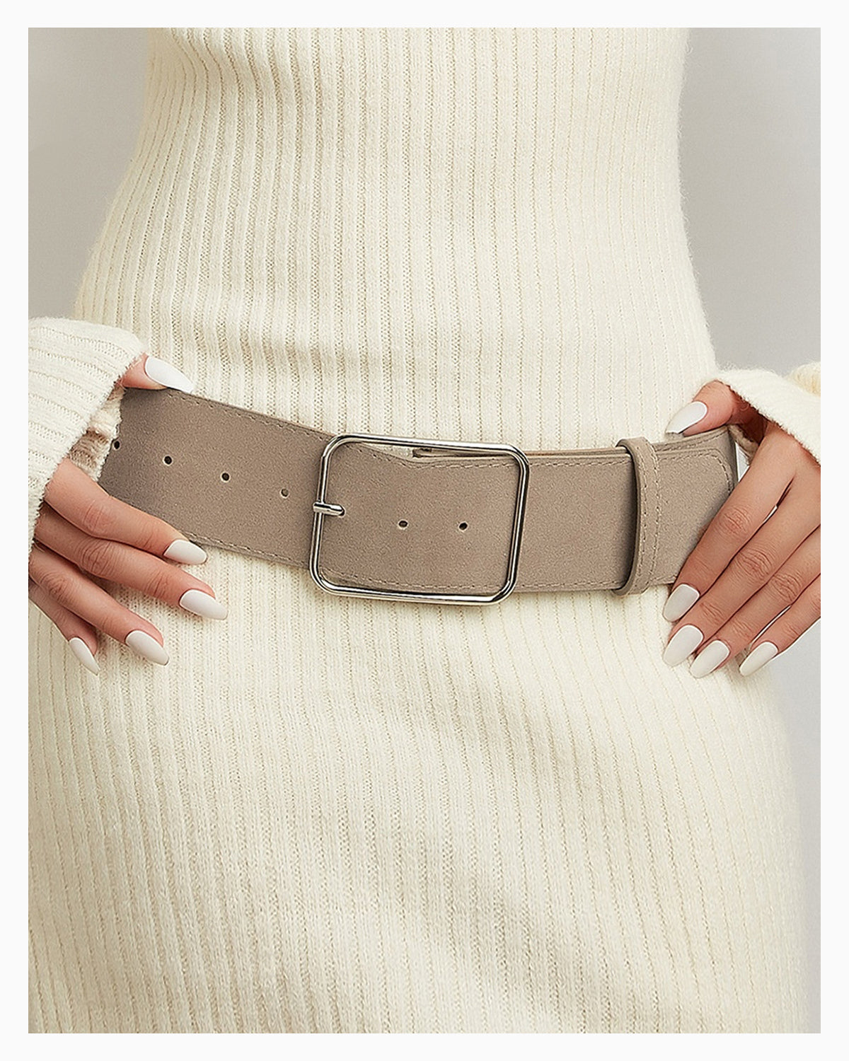Women's Suede Leather Wide Belt with Silver Buckle
