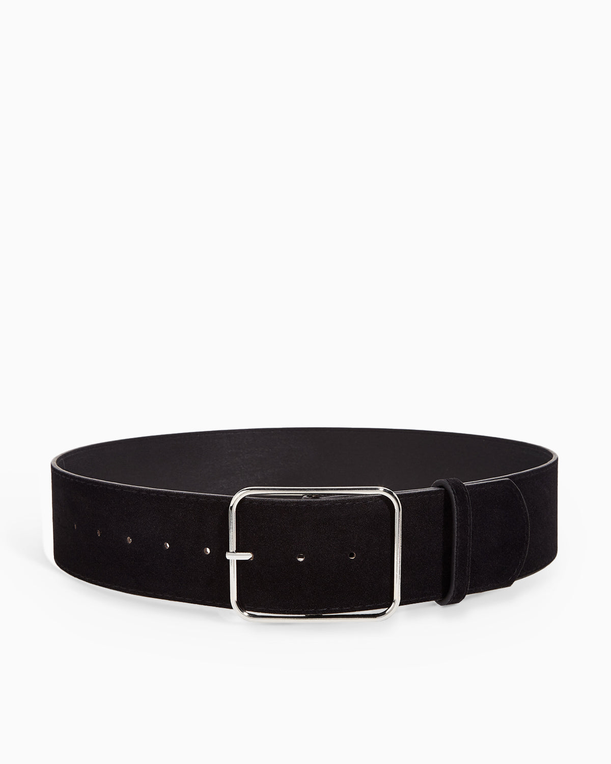 Women's Suede Leather Wide Belt with Silver Buckle, Black color