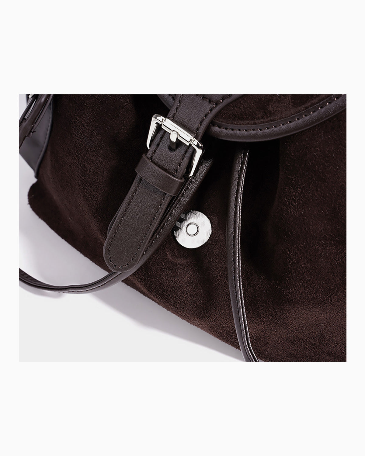 Buckle detail of a  Women's Suede Leather Backpack | BUCKLE Collective