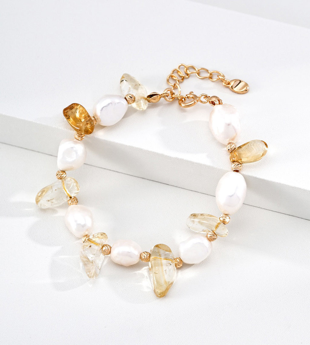 Sunlit Baroque Pearl & Quartz Crystals Bracelet 18K Gold-Plated over S925 Sterling Silver