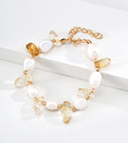 Sunlit Baroque Pearl & Quartz Crystals Bracelet 18K Gold-Plated over S925 Sterling Silver