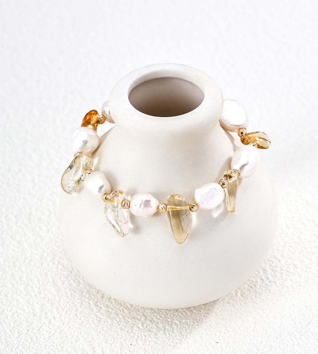 Sunlit Baroque Pearl & Quartz Crystals Bracelet 18K Gold-Plated over S925 Sterling Silver