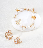 Sunlit Baroque Pearl & Quartz Crystals Bracelet 18K Gold-Plated over S925 Sterling Silver