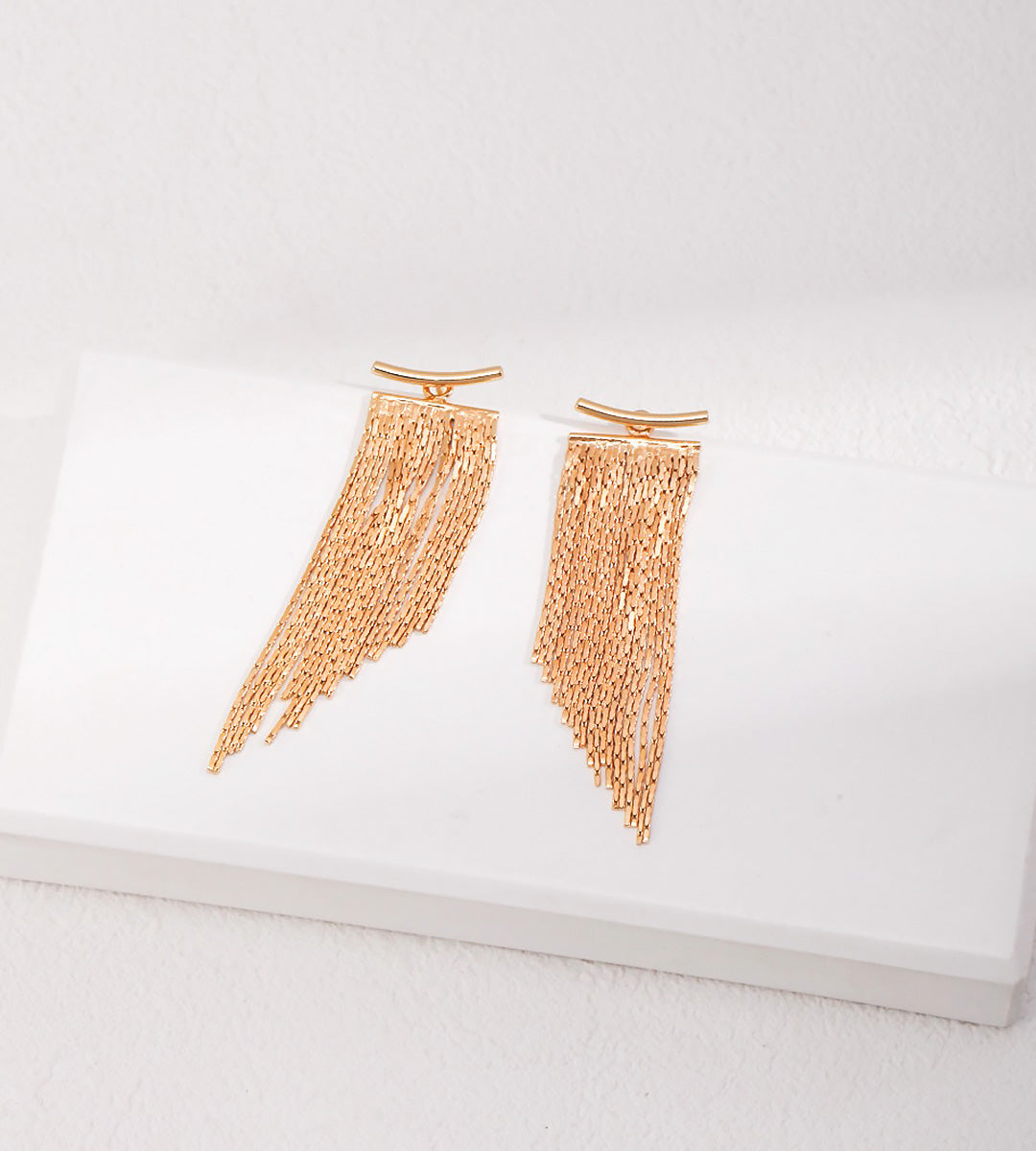 T-Bar Long Chain Tassel Drop Earrings | 18K Gold Plated S925 Silver