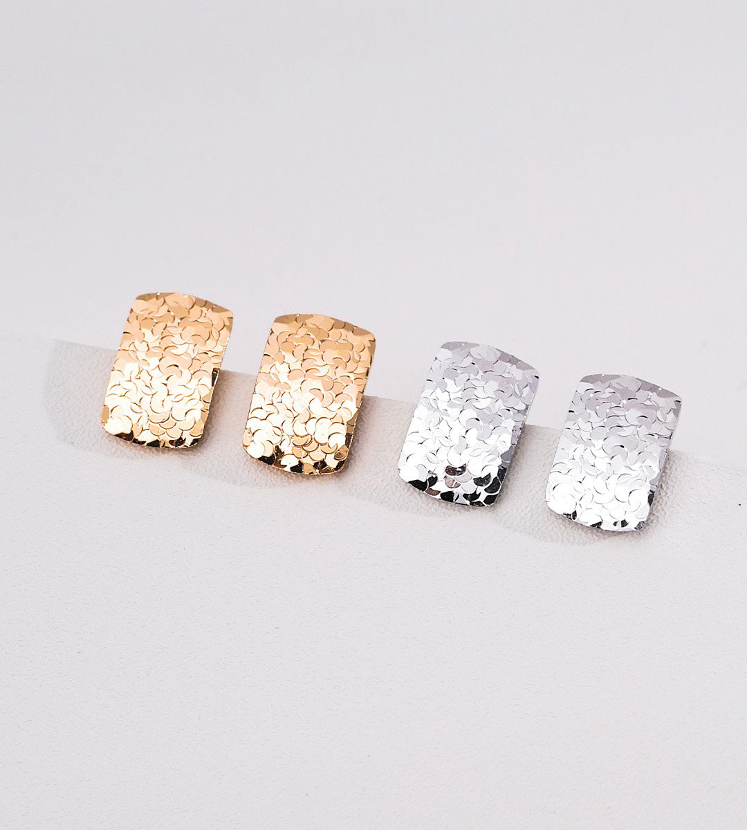 Two pairs of 18K Gold-Plated and 18K White-Gold-Plated over S925 Silver Textured Rectangle Stud Earrings