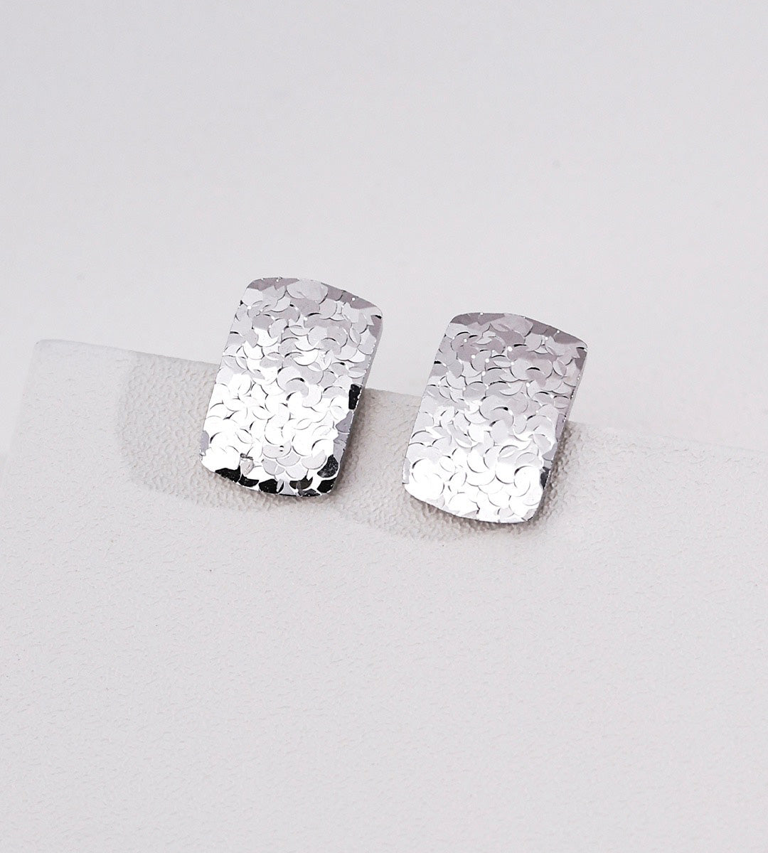18K White Gold Plated S925 Silver Textured Rectangle Stud Earrings