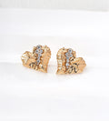 Textured heart stud earrings in vintage gold — sculptural rock-textured irregular heart with pavé CZ crystal vein detail, 18K gold plated S925 sterling silver, approx. 1.8cm, BUCKLE Collective