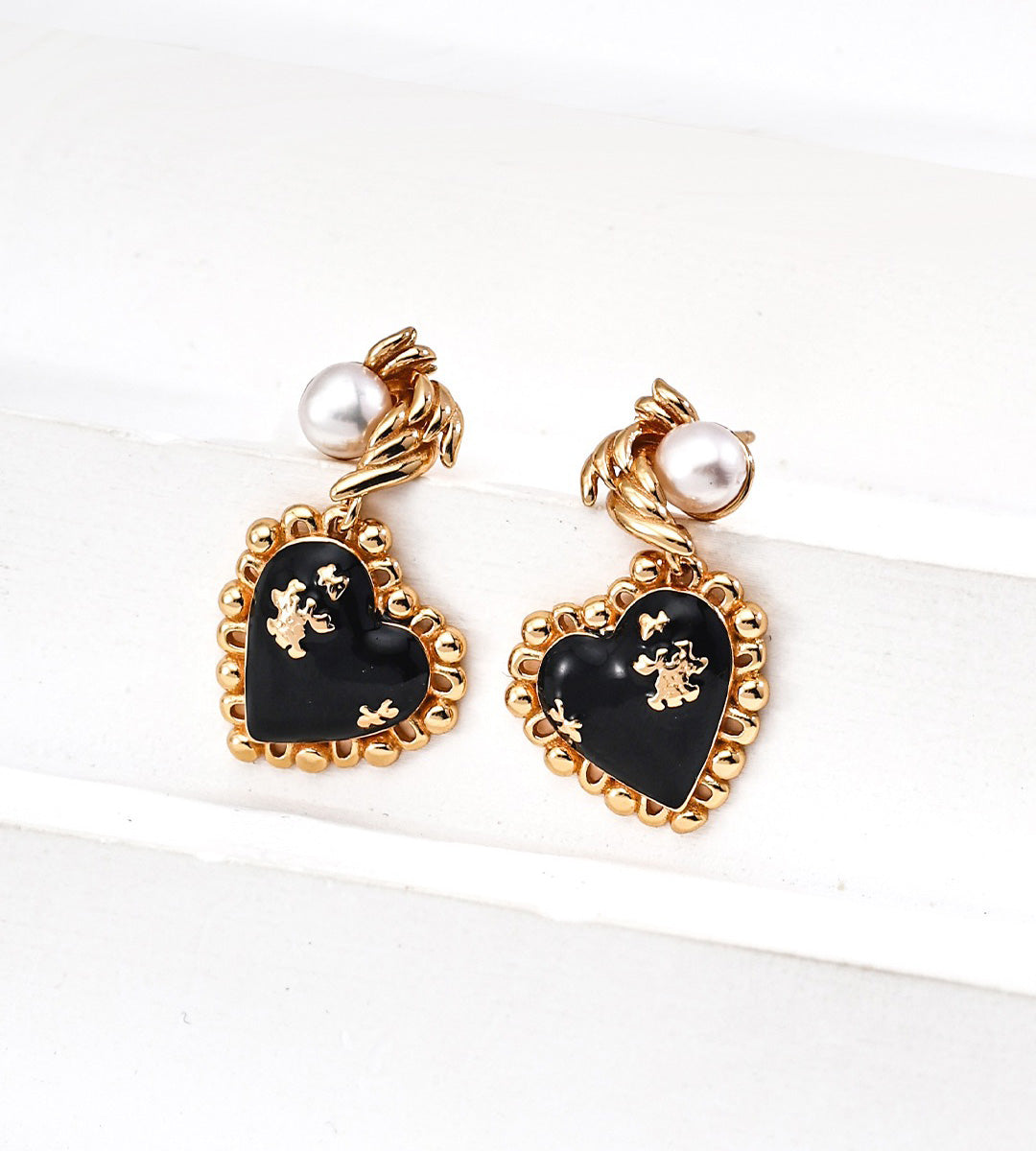 The Noir Coeur Vintage Pearl Drop Earrings 18K Gold-Plated S925 Silver