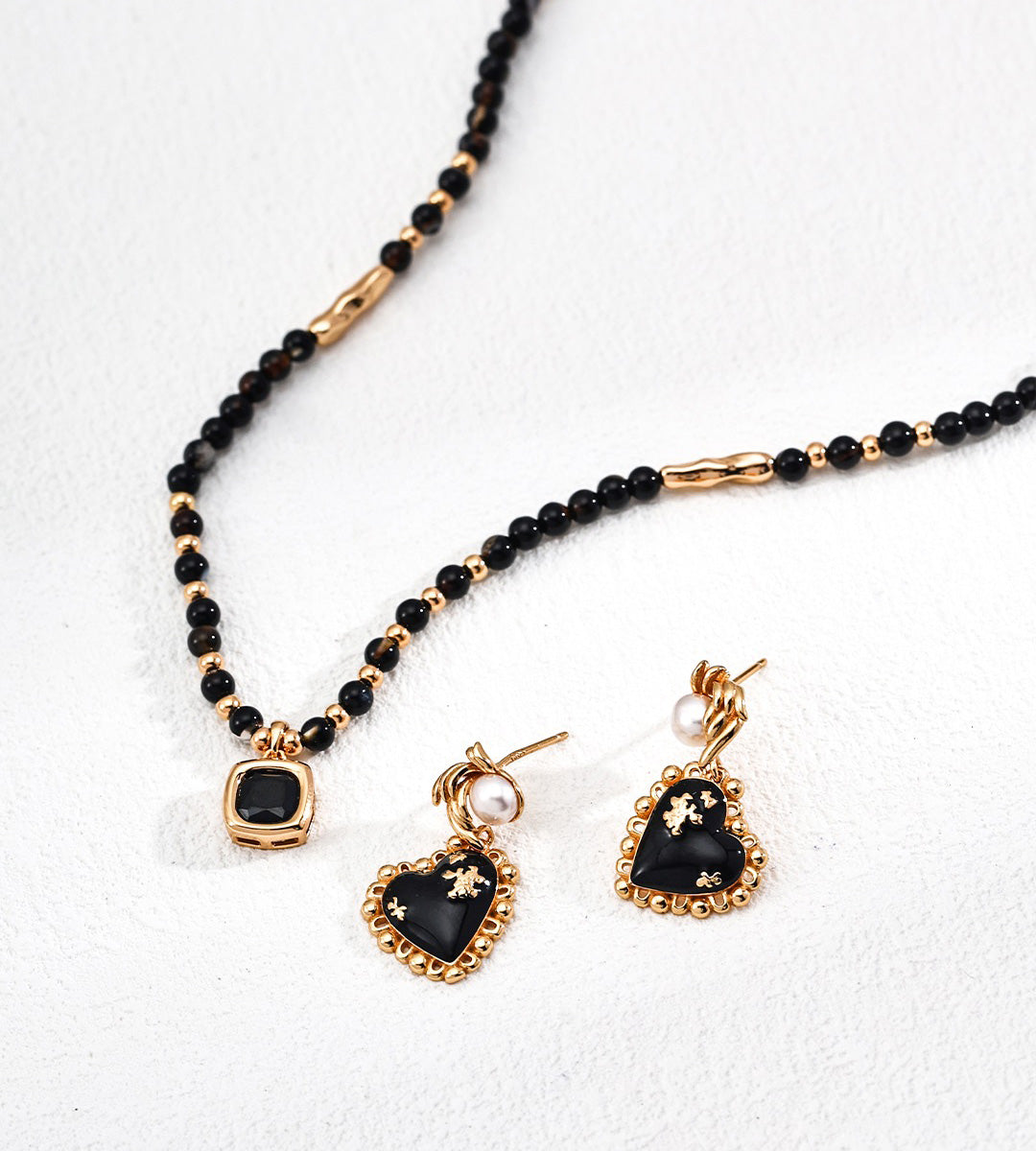 The Noir Coeur Vintage Pearl Drop Earrings 18K Gold-Plated S925 Silver