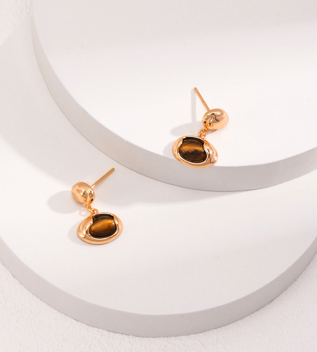 The Solstice Tiger's Eye Inlay Drops 18K Gold-Plated on S925 Silver