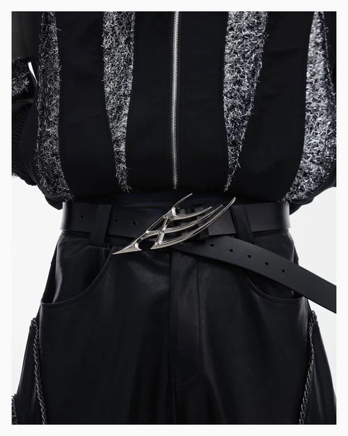 Men's Avant-Garde Cyberpunk Thorn Design Genuine Leather Belt with Titanium Buckle