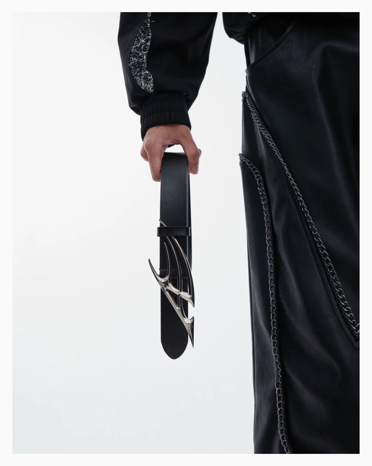 Men's Avant-Garde Cyberpunk Thorn Design Genuine Leather Belt with Titanium Buckle